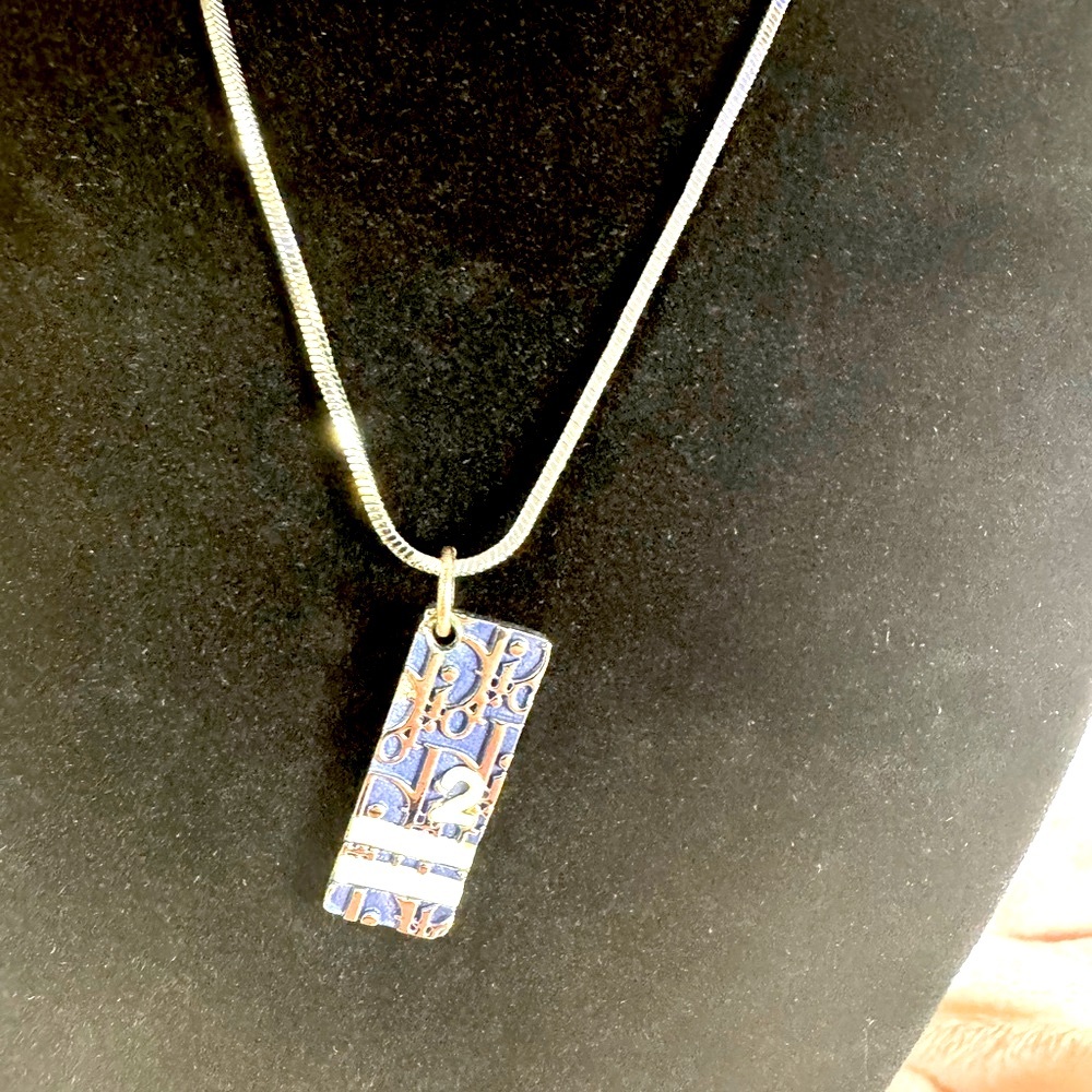 Dior Trotter 2 Necklace Navy Enamel Pendant Galliano Y2K Silver Rare Authentic - Picture 5 of 10